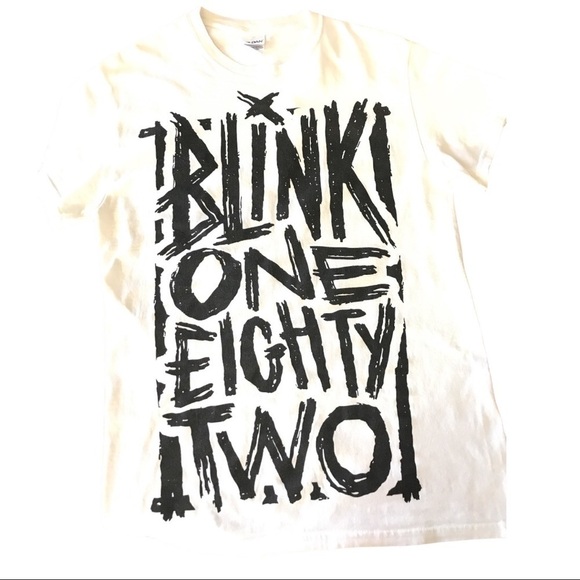 Blink 182 White Tee Black Spell Out Tee Shirt Small T1 - Picture 1 of 4